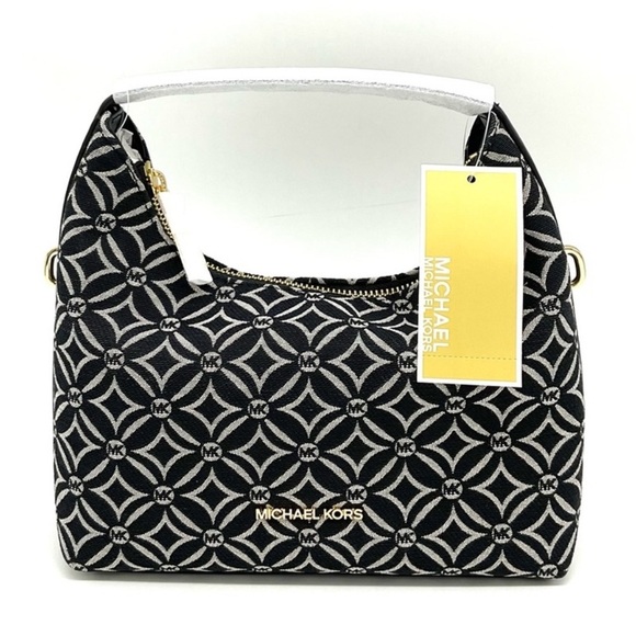Michael Kors Handbags - Michael Kors Ember Small Logo Jacquard Messenger Bag Black